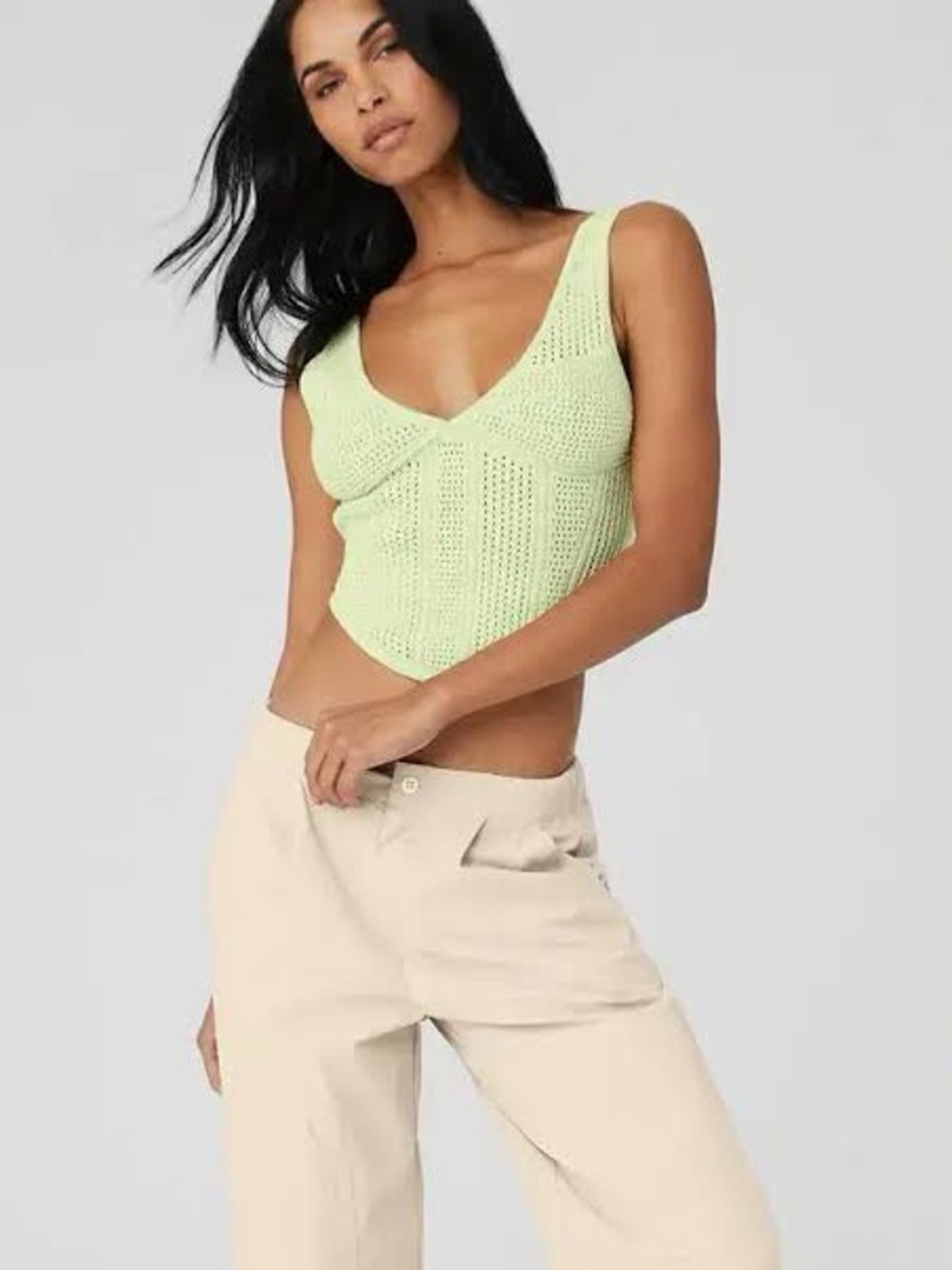 ALO Yoga Knit Chase the Sun Corset Tank Top in Sage Green